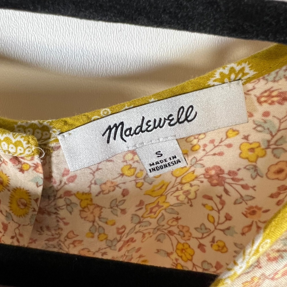 Madewell Mixed Floral Button Back Short Sleeve Top Yellow Pink Small Cottagecore - Picture 5 of 10